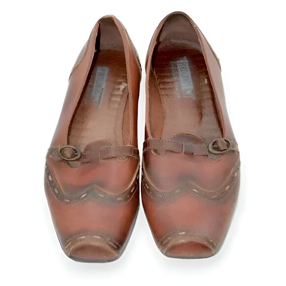 Pikolinos Rust Brown Spectator Wingtip Ombre Leather Square Loafers Shoes 8.5-9 - Picture 2 of 10